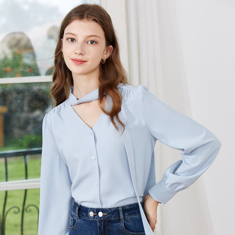 リボンブラウス スーツリボン 優美なネックラインリボンブラウス