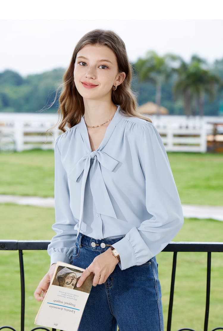 リボンブラウス スーツリボン 優美なネックラインリボンブラウス