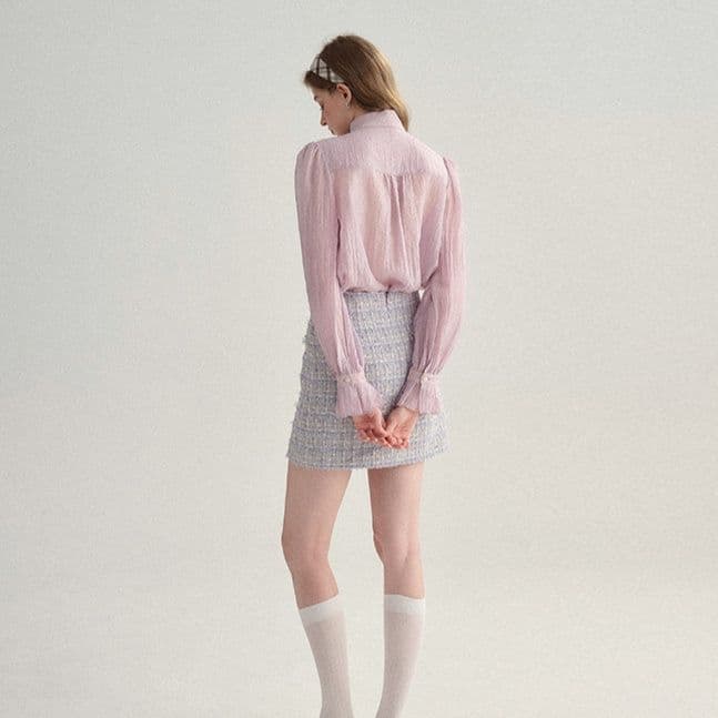 リボンブラウス 透け感シアー生地大きなリボンタイ付きブラウス