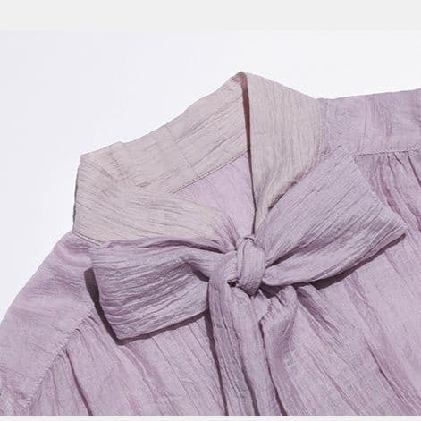 リボンブラウス 透け感シアー生地大きなリボンタイ付きブラウス