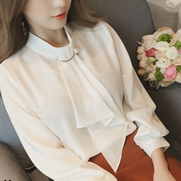 ボウタイリボンブラウス 長袖 きれいめ 