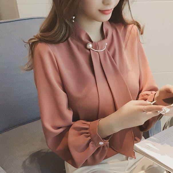 ボウタイリボンブラウス 長袖 きれいめ 