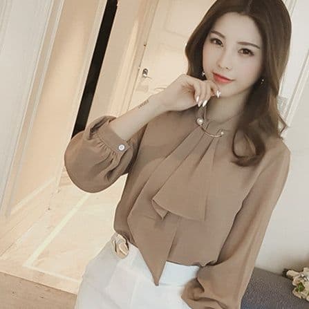 ボウタイリボンブラウス 長袖 きれいめ 