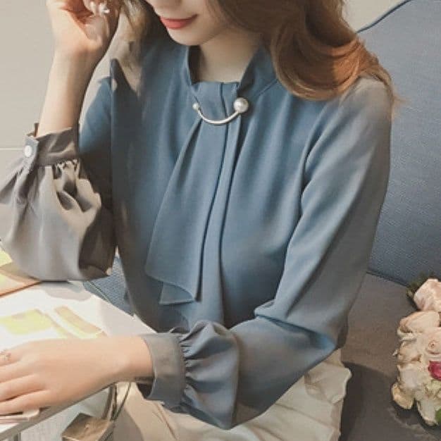 ボウタイリボンブラウス 長袖 きれいめ 