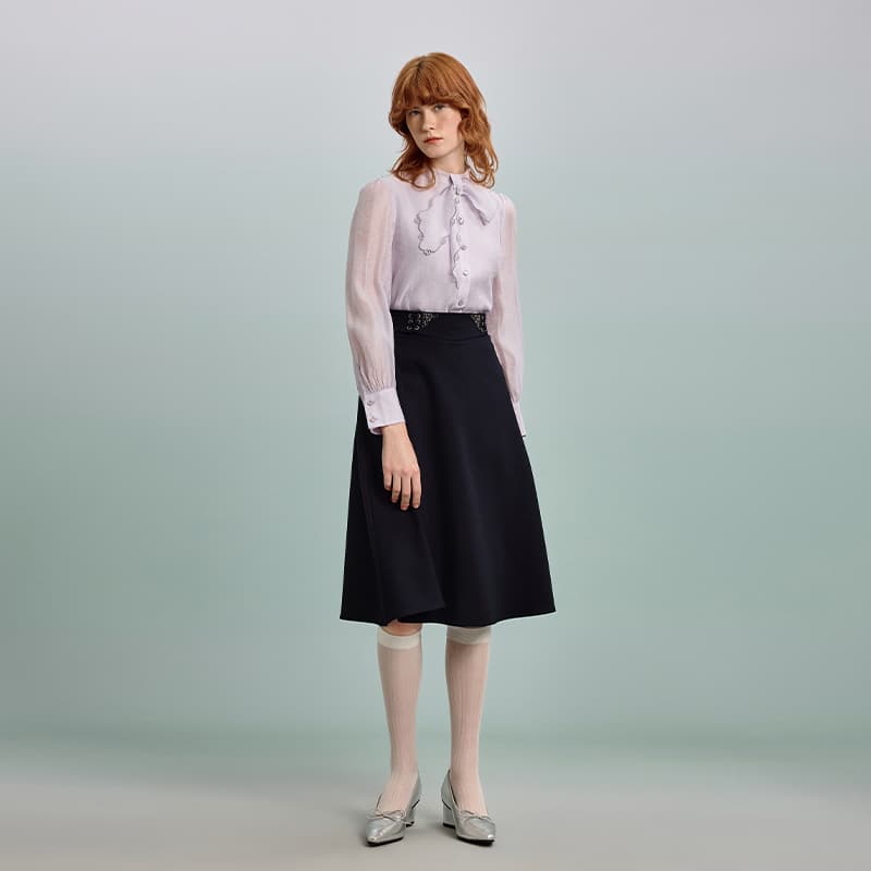 リボンブラウス ボウタイリボン 優美なアシメトリー