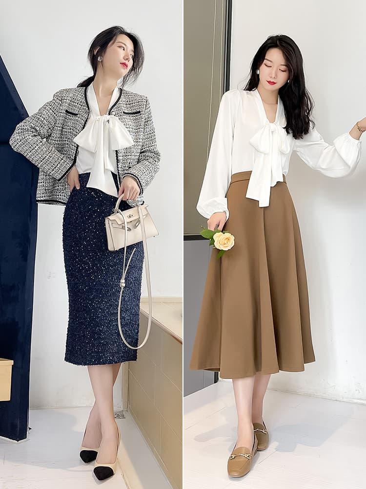 リボンブラウス 優美リボンタイ シルクブラウス