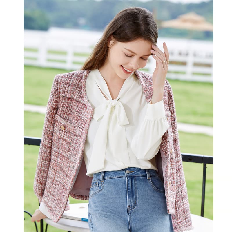 リボンブラウス スーツリボン 優美なネックラインリボンブラウス