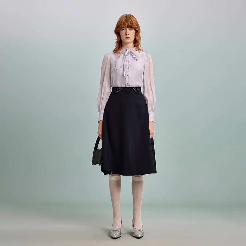 リボンブラウス ボウタイリボン 優美なアシメトリー