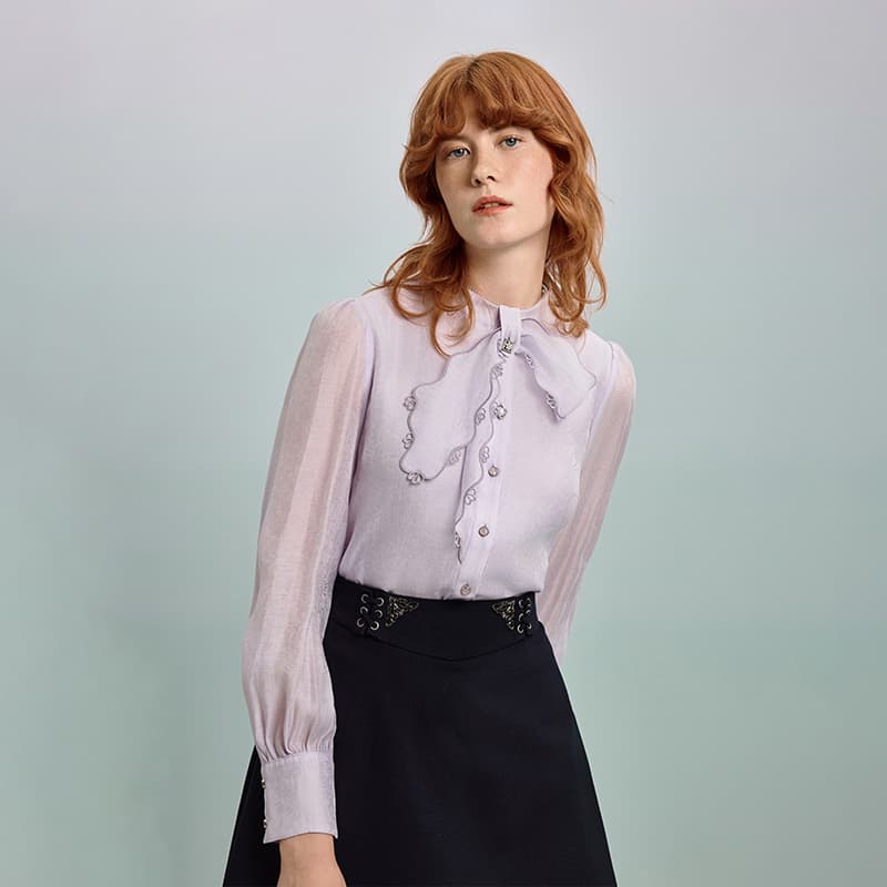 リボンブラウス ボウタイリボン 優美なアシメトリー