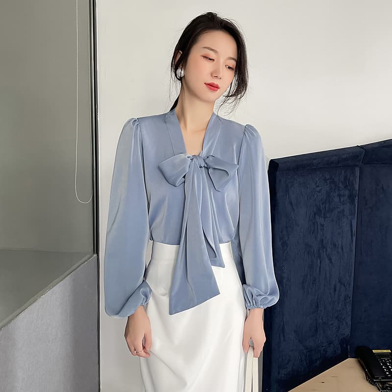 リボンブラウス 優美リボンタイ シルクブラウス