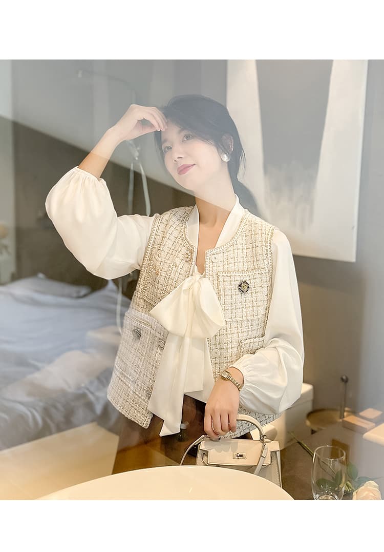 リボンブラウス 優美リボンタイ シルクブラウス