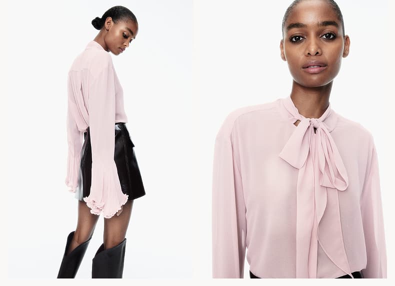 リボンブラウス 優美な結び目 シフォンリボンブラウス