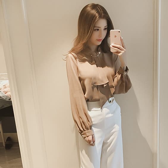 ボウタイリボンブラウス 長袖 きれいめ 