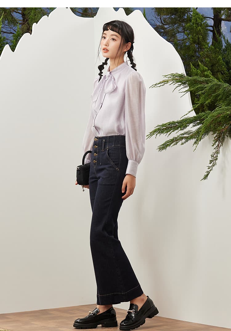 リボンブラウス ボウタイリボン 優美なアシメトリー