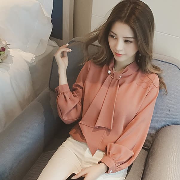 ボウタイリボンブラウス 長袖 きれいめ 