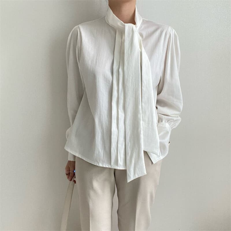 リボンブラウス 秋新作レトロ風ボウタイリボン長袖ブラウス
