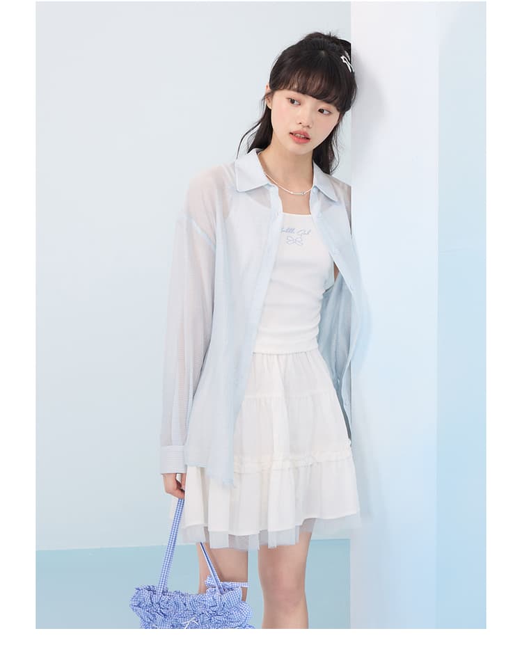 リボンブラウス 透け感シアーリボンブラウス