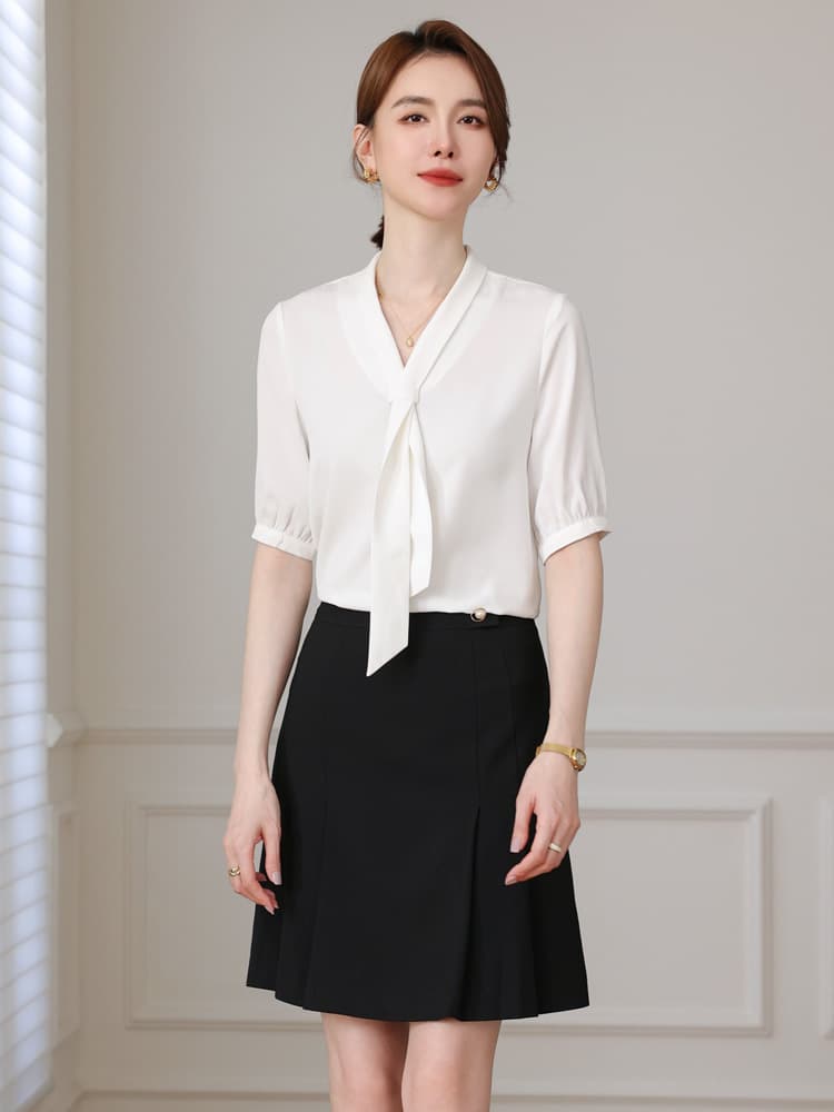 リボンブラウス ボウタイリボン 上品フェミニン ボウタイリボンブラウス