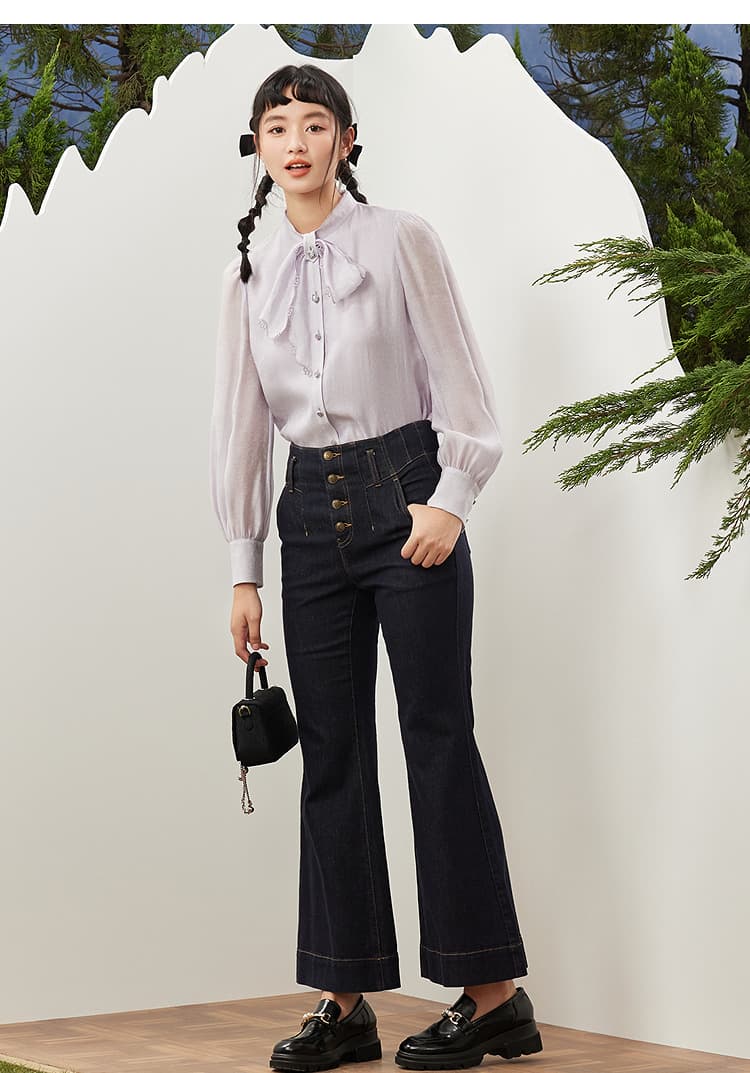 リボンブラウス ボウタイリボン 優美なアシメトリー