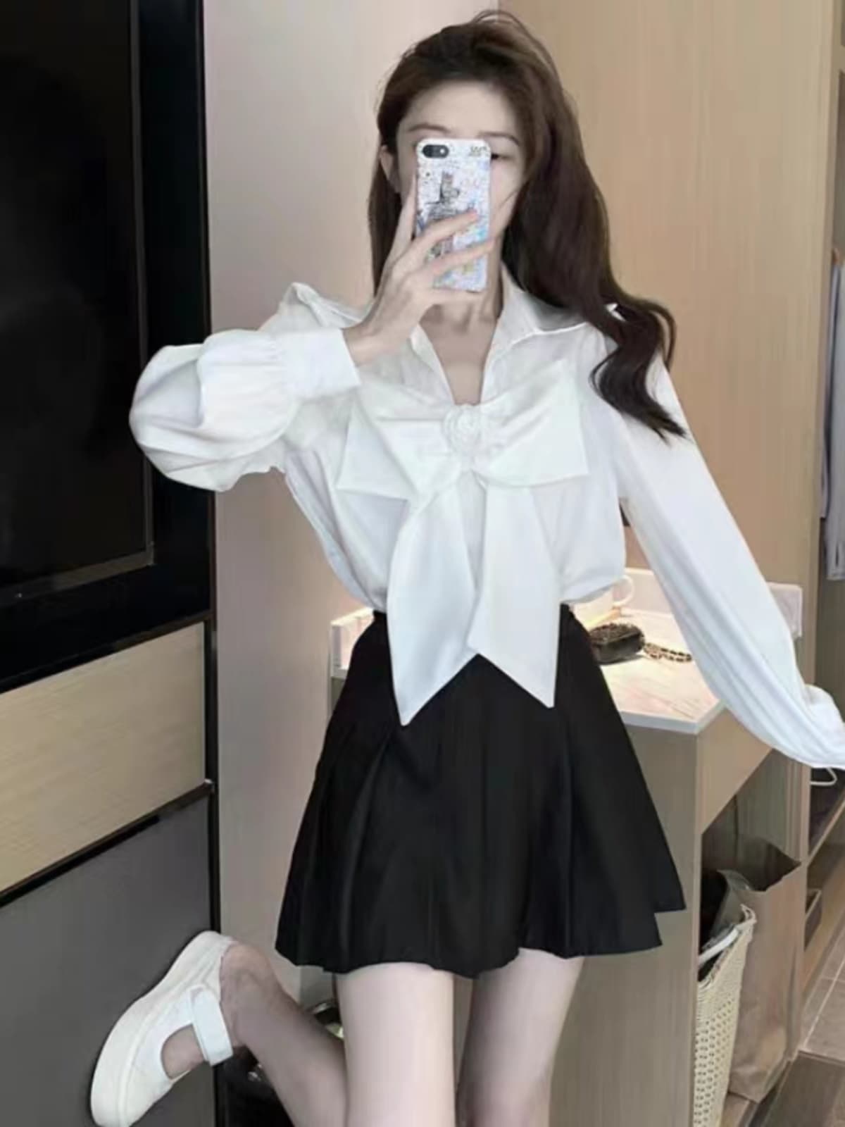 リボンブラウス ビックリボン 薔薇飾りビックリボンシルクブラウス