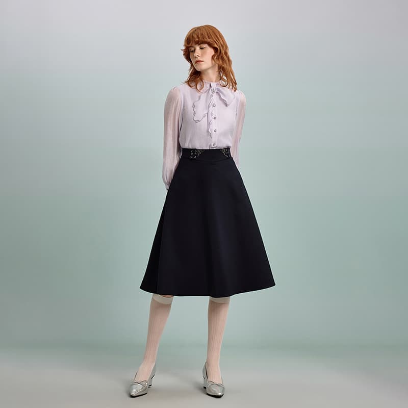 リボンブラウス ボウタイリボン 優美なアシメトリー