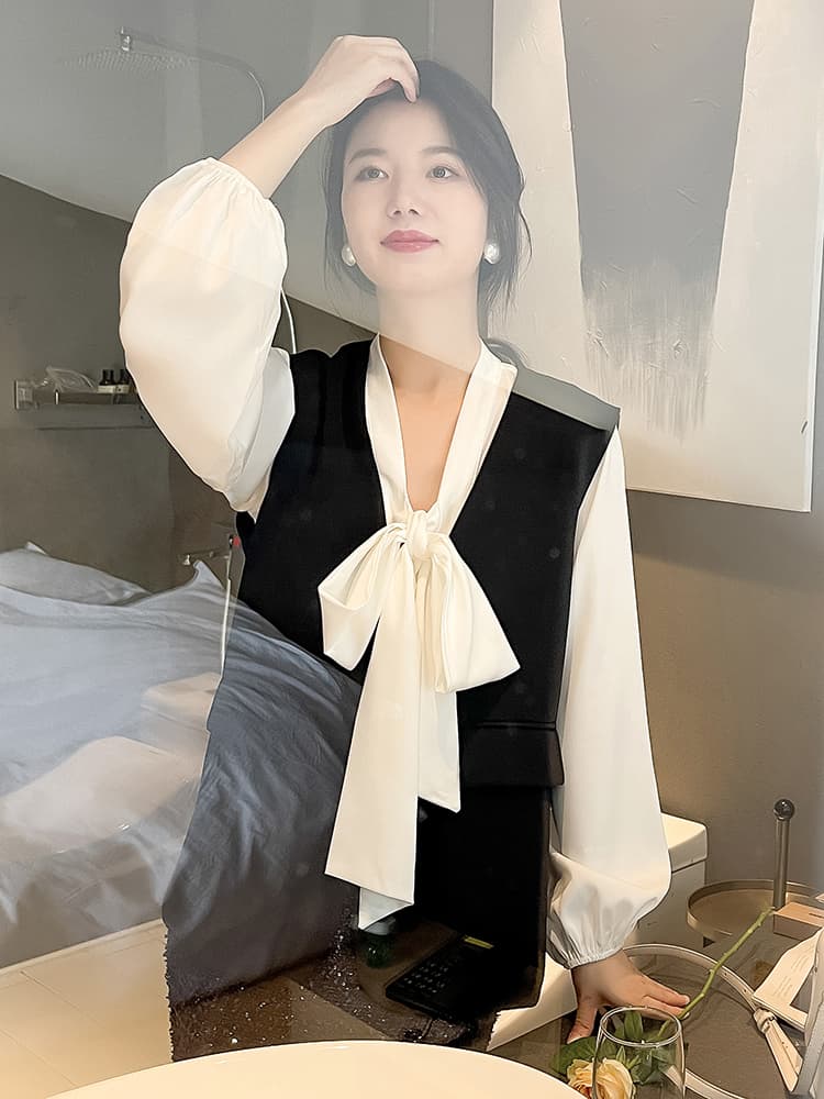 リボンブラウス 優美リボンタイ シルクブラウス