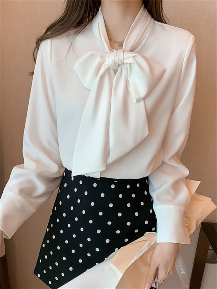 リボンブラウス ビックリボン 優美なリボン結び上品ブラウス