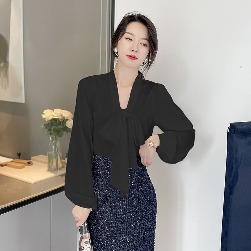 リボンブラウス 優美リボンタイ シルクブラウス