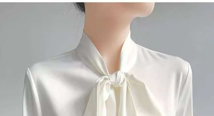 白色ボウタイリボンブラウス上品シャツ