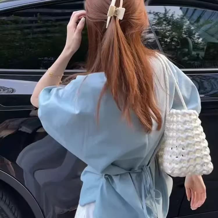 リボンブラウス 背中リボン結び ゆったりブラウス